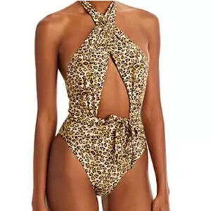PQ Swim Tan Leopard Alex One Piece Sz S NWT